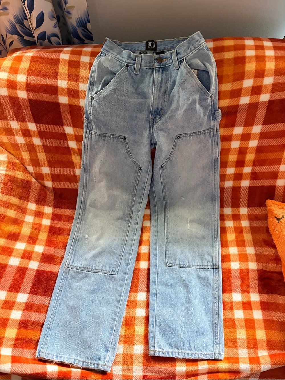 BDG Urban Outfitters High Rise Carpenter Double Knee Jeans 26 Light Wash